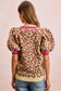 LEOPARD PATTERN PUFF SLEEVE V-NECK SWEATER TOP
