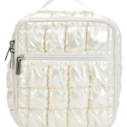 Pearl White Shiny Puffer Lunch Tote