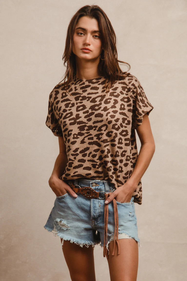 LEOPARD PRINT BASIC KNIT TOP