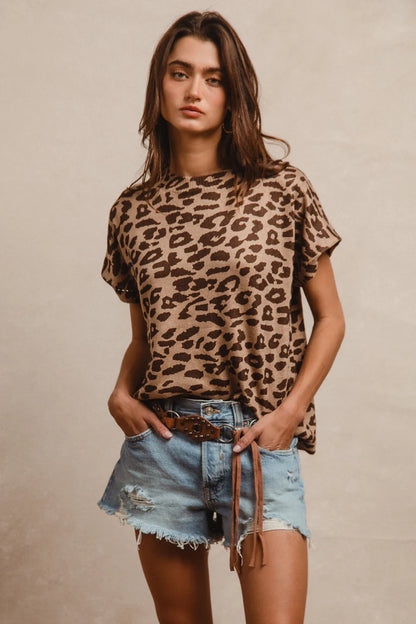 LEOPARD PRINT BASIC KNIT TOP