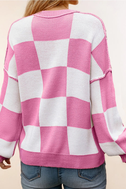 Checkered Bishop Sleeve Sweater