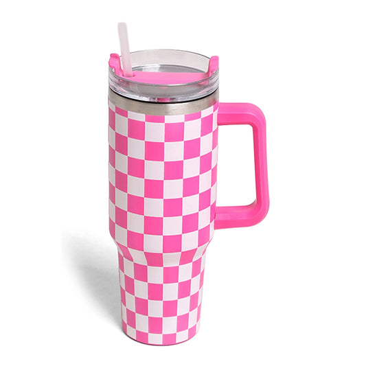 Checkered Pattern 40oz Tumbler with Handle