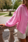 Bonbon Solid Color Puff Sleeve Crinkled Shirt