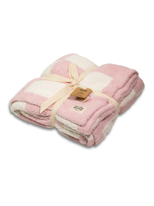 Luxe Checkered Baby Blanket in Baby Pink