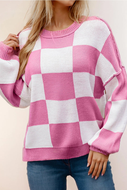 Checkered Bishop Sleeve Sweater