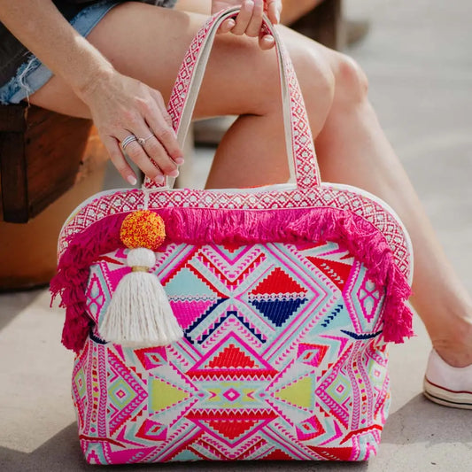 Multicolored Aztec Fringe Bag Tote