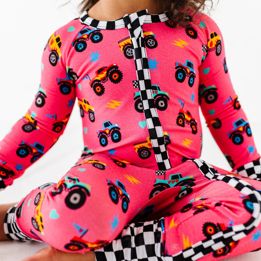 Kiki + Lulu Pink Monster Truck Convertible Footie