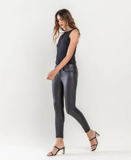 VERVET by FLYING MONKEY Mid Rise Pu Coated Ankle Skinny Jeans