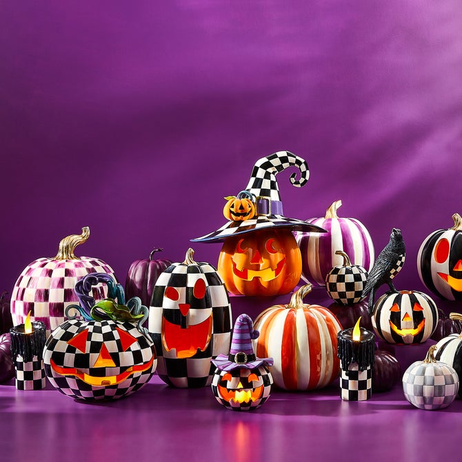 Illuminated Happy Jack Pumpkin with Purple Hat