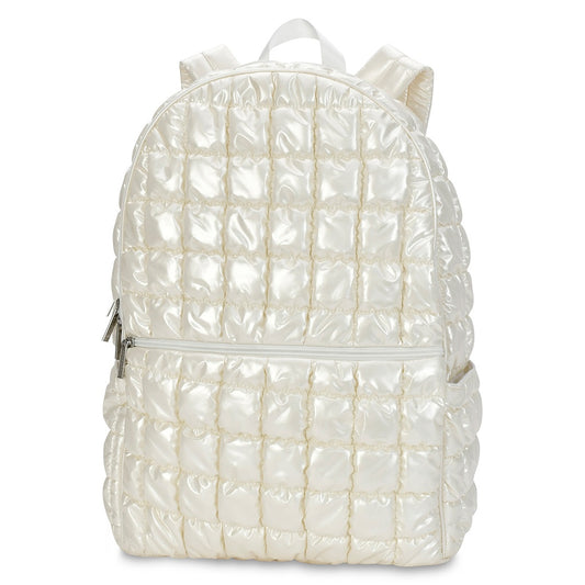 Pearl White Shiny Puffer Backpack
