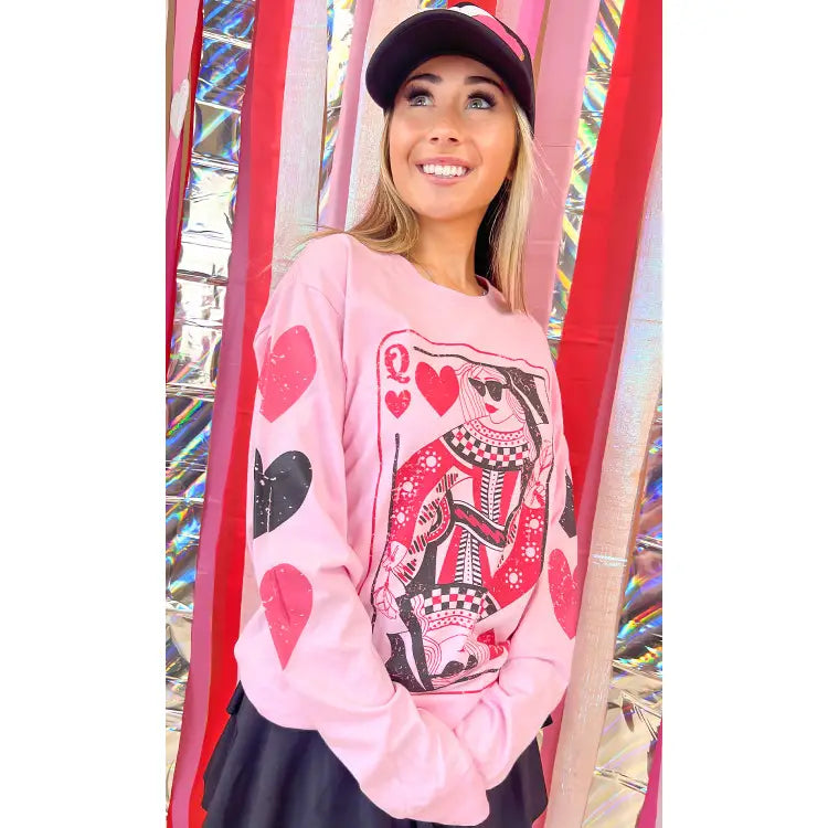 Queen of Hearts Valentine Graphic Long Sleeve T-Shirt