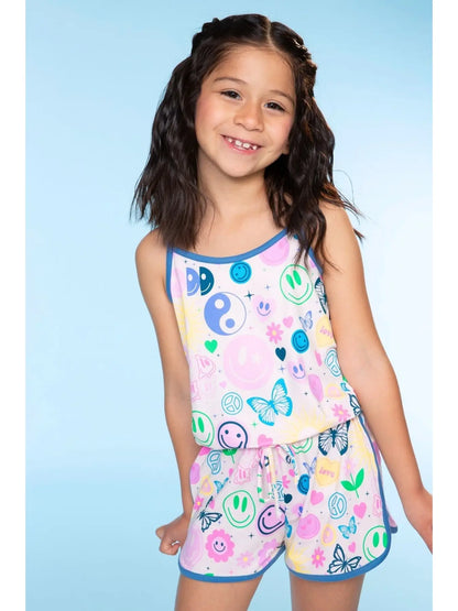 Simply Soft Strappy Short Romper Rainbow Smile Retro