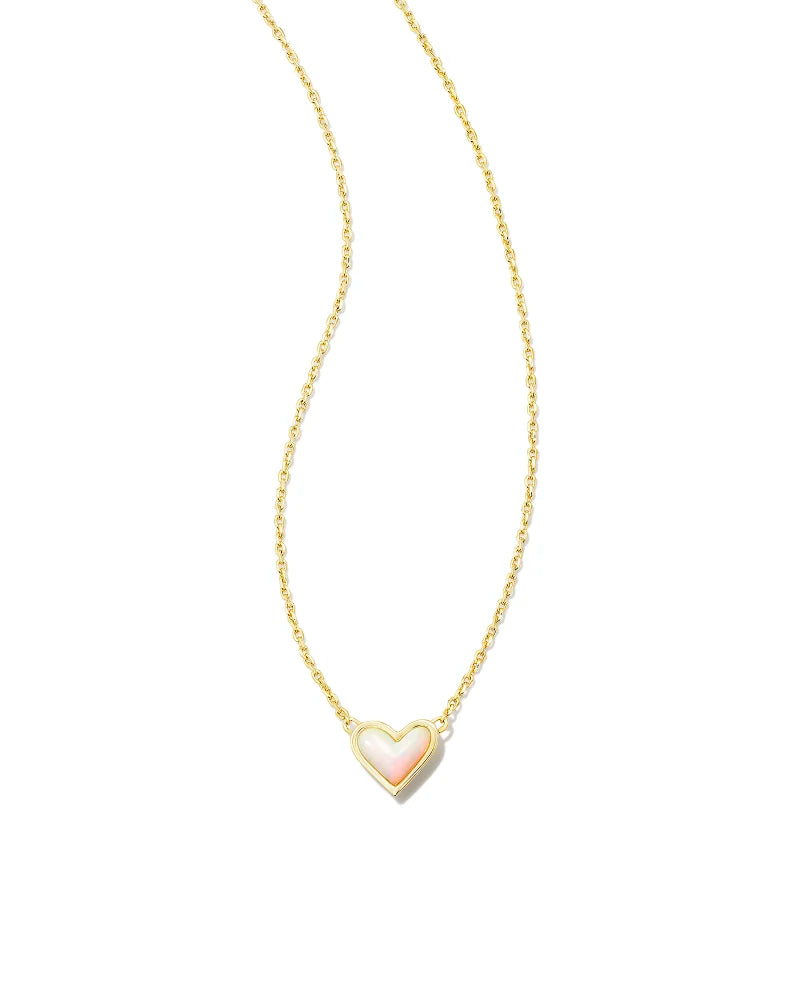 KENDRA SCOTT Framed Ari Heart Gold Short Pendant Necklace in White Opalescent Resin