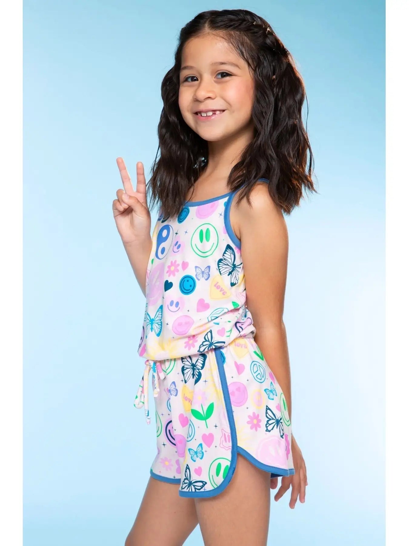 Simply Soft Strappy Short Romper Rainbow Smile Retro
