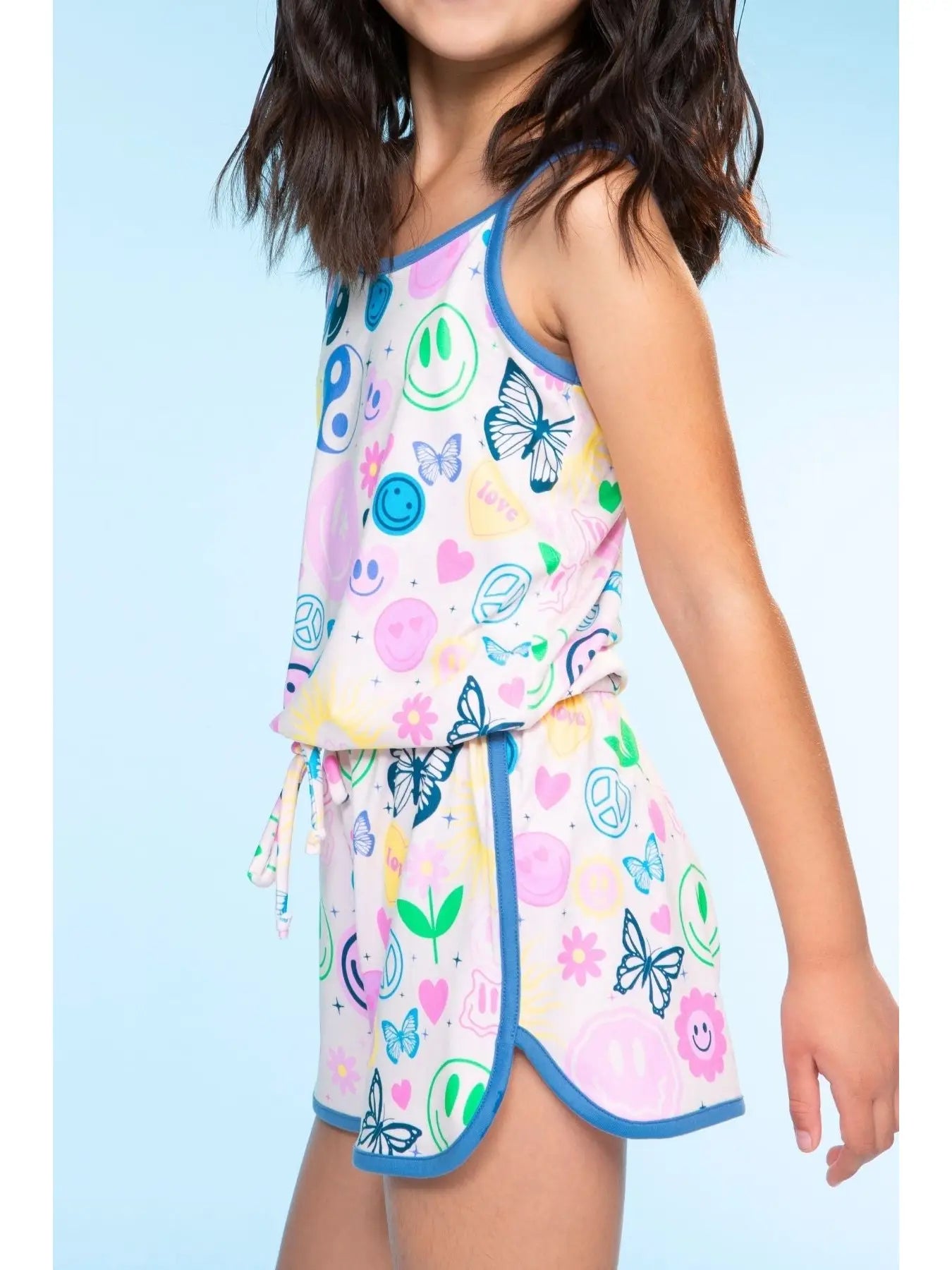 Simply Soft Strappy Short Romper Rainbow Smile Retro