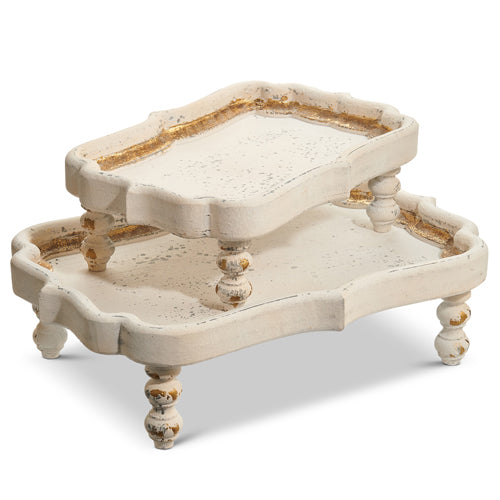 15" DISTRESSED WHITE FOOTED TRAYS