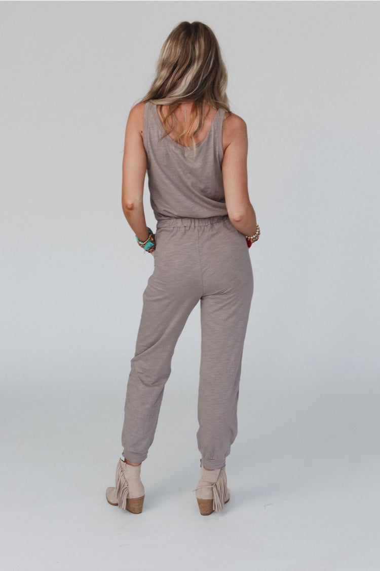 Three Bird Nest Set To Go Textured Jumpsuit and Cardigan Set - Mocha