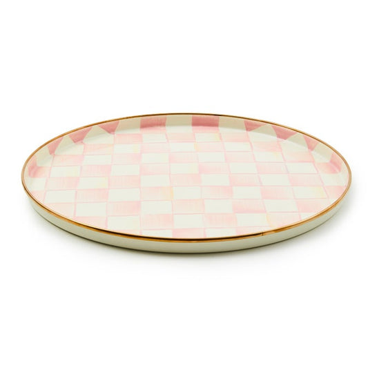 Check Enamelware Round Tray Rosy Check