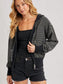 Striped Zipper Front Knit Hoodie Jacket