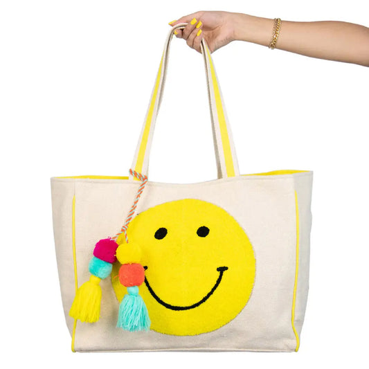 Happy Face Chenille Patch Canvas Big Tote Bag