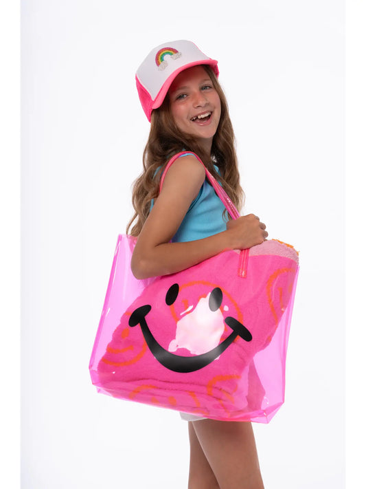 Clear Neon Happy Face Summer Beach Bag!