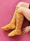 Little Stocking Co. Mustard Floral Lace Top Knee High Socks