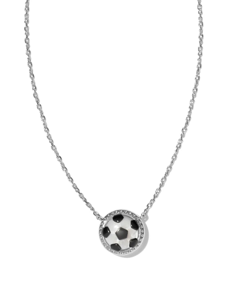 KENDRA SCOTT Soccer Silver Short Pendant Necklace in Ivory Mother-of-Pearl