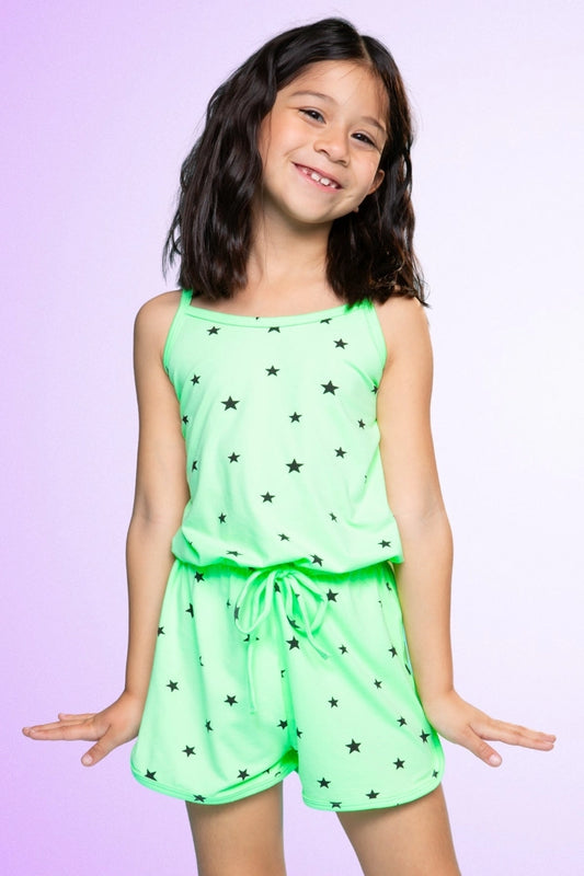 Simply Soft Strappy Short Romper Neon Lime Star