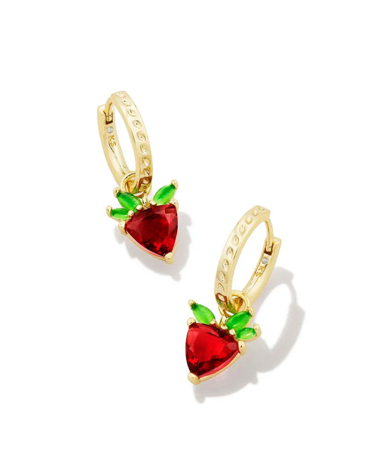 KENDRA SCOTT Strawberry Gold Huggie Earrings in Dark Pink Crystal