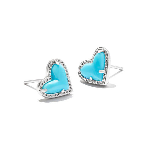 KENDRA SCOTT Ari Heart Stud Earrings Rhod Turquoise