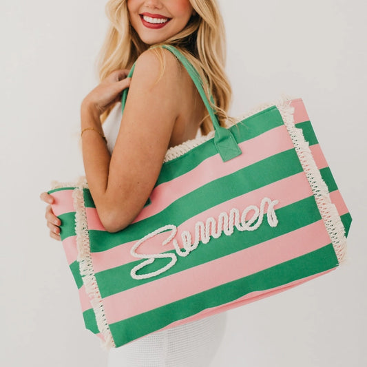 Striped Summer Beach Tote Bag
