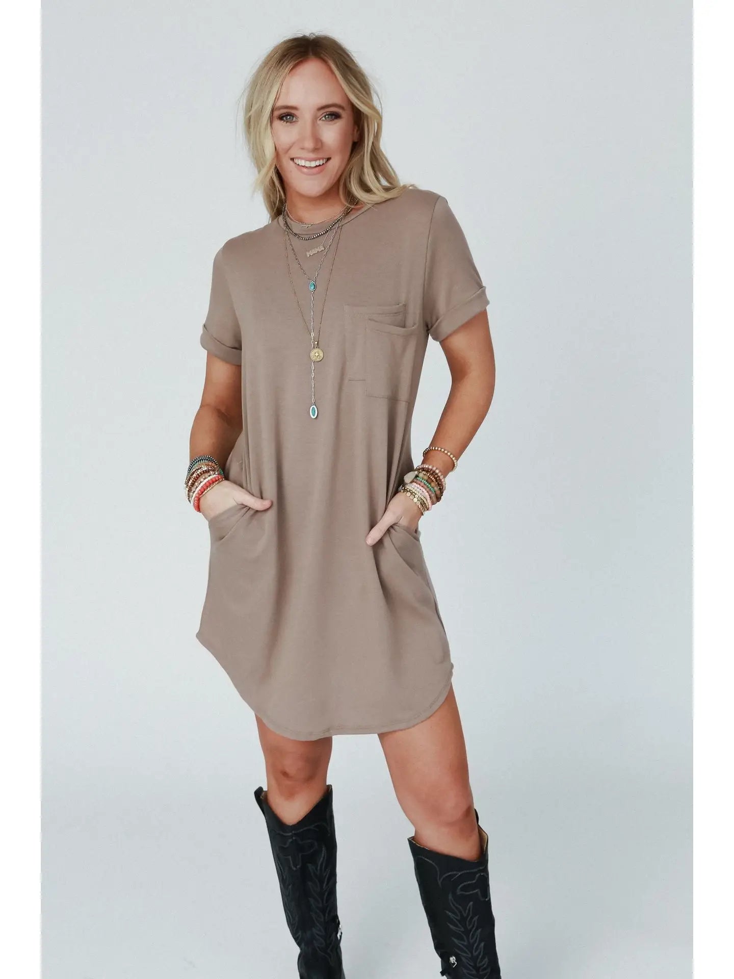 THREE BIRD NEST On the Daily Pocket Tee Dress - Mocha