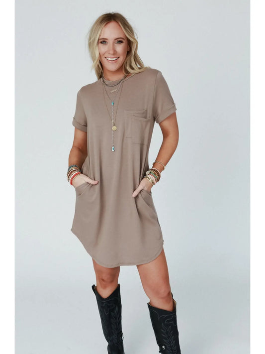 THREE BIRD NEST On the Daily Pocket Tee Dress - Mocha