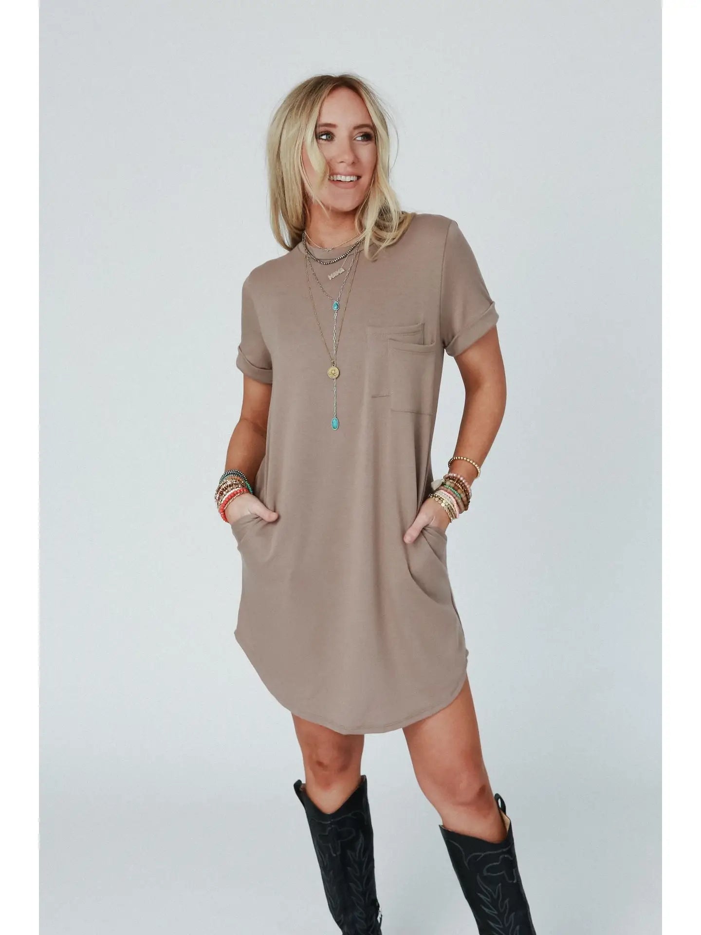 THREE BIRD NEST On the Daily Pocket Tee Dress - Mocha