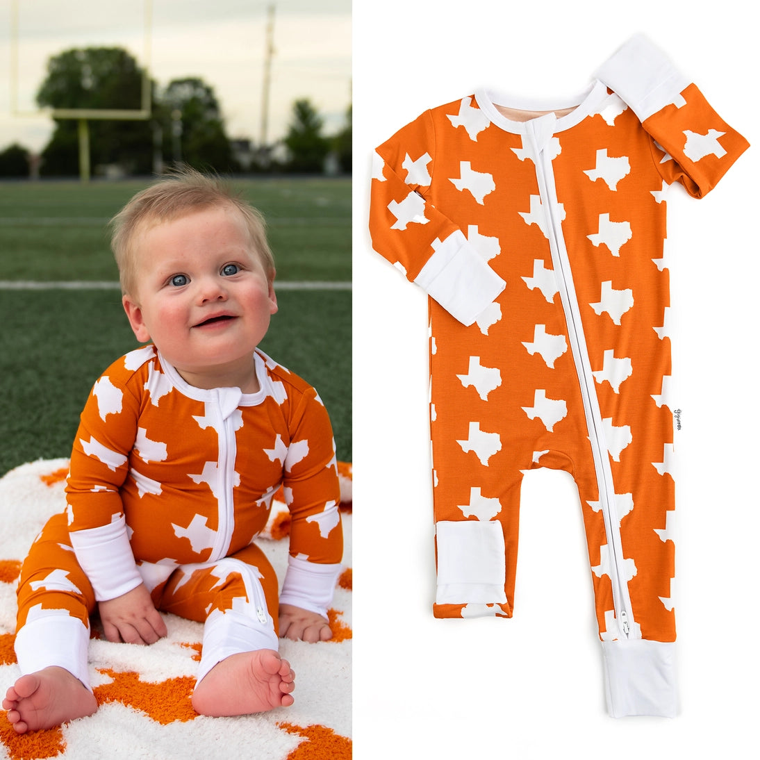 Gigi and Max Bamboo Baby Pajama Sleepies Little Baby Zip Texas Burnt Orange