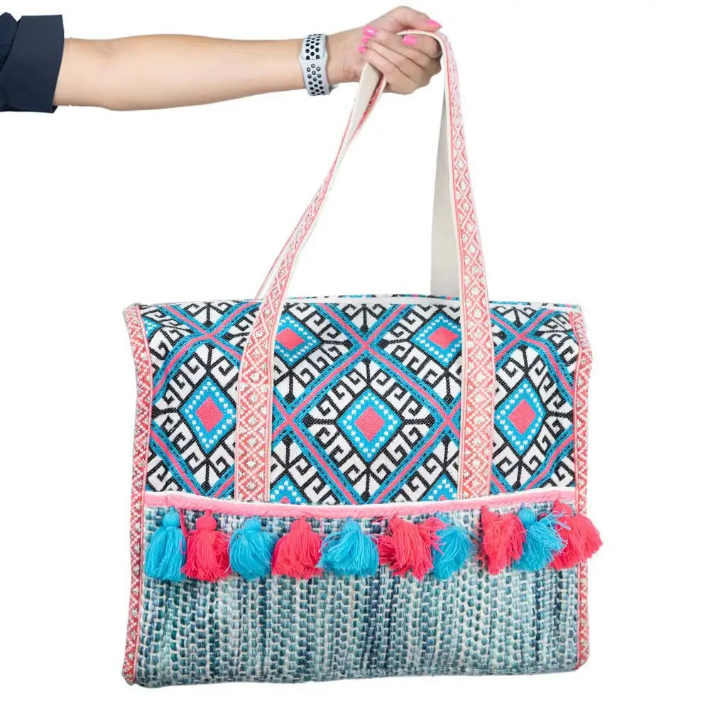 Turquoise and Pink Diamond Tote Bags For Women