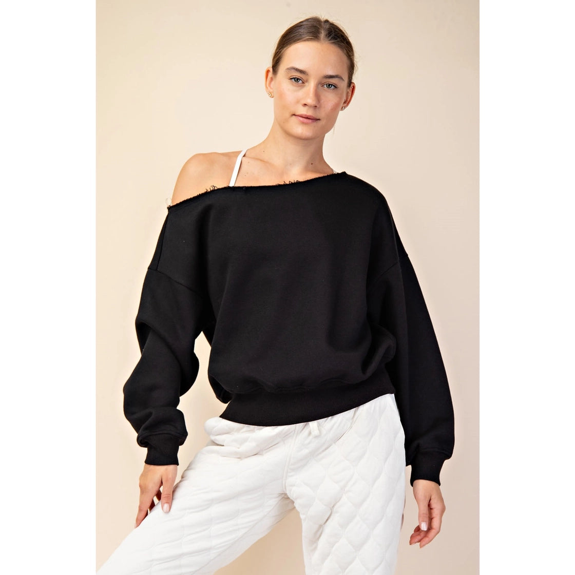 French Terry Fleece Off Shoulder Sweatshirt