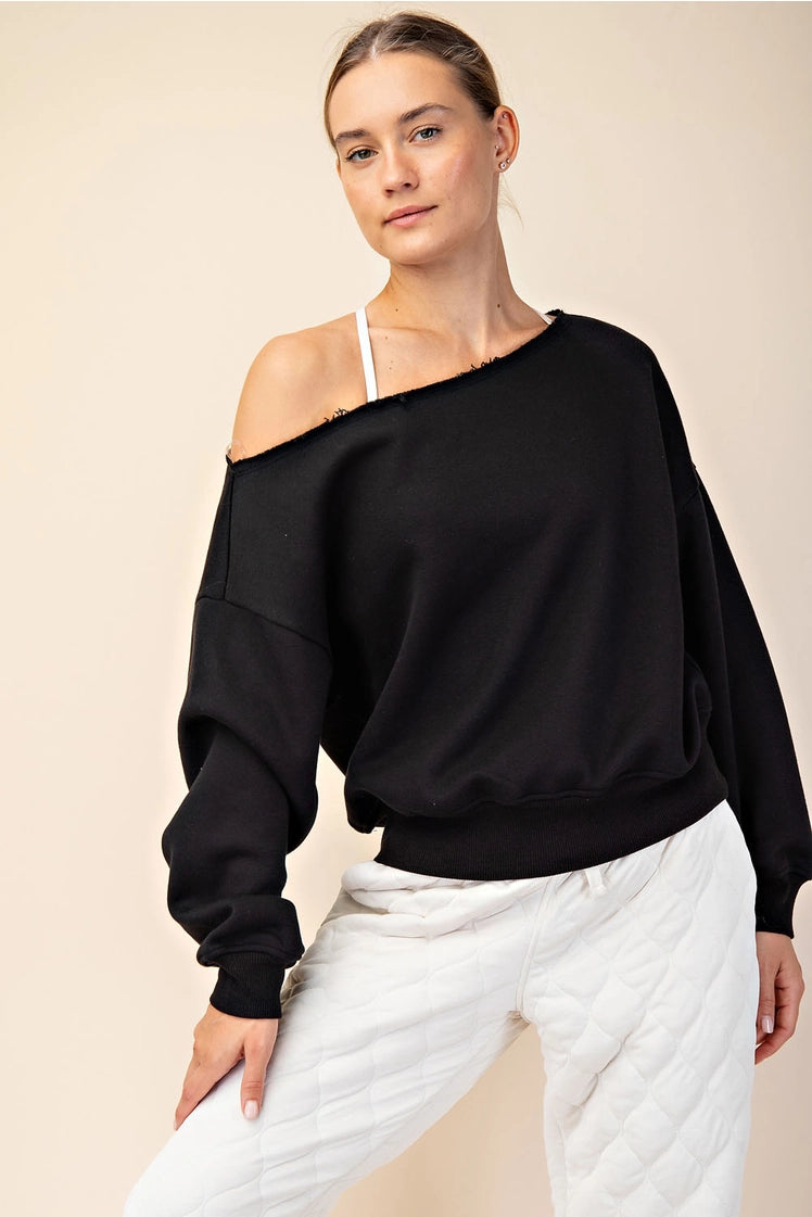 French Terry Fleece Off Shoulder Sweatshirt