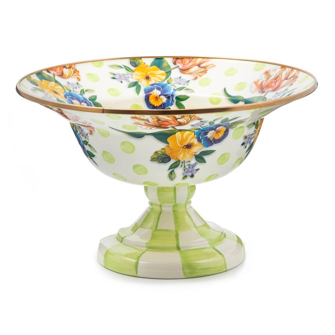 Floral Enamel Compote Wildflowers Green
