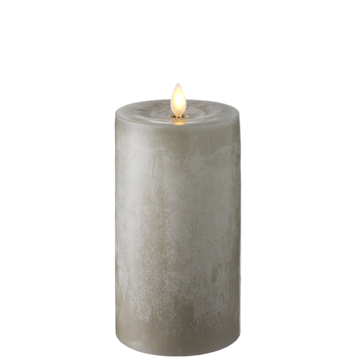 PUSH FLAME GREY CHALKY PILLAR CANDLE - 3.5" X 7"