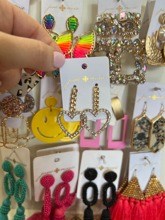 GOLD CHAIN WITH CLEAR CRYSTAL OPEN HEART EARRING