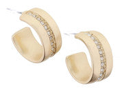 Wide Gold Hoop with Clear Crystal Center Line Earrings
