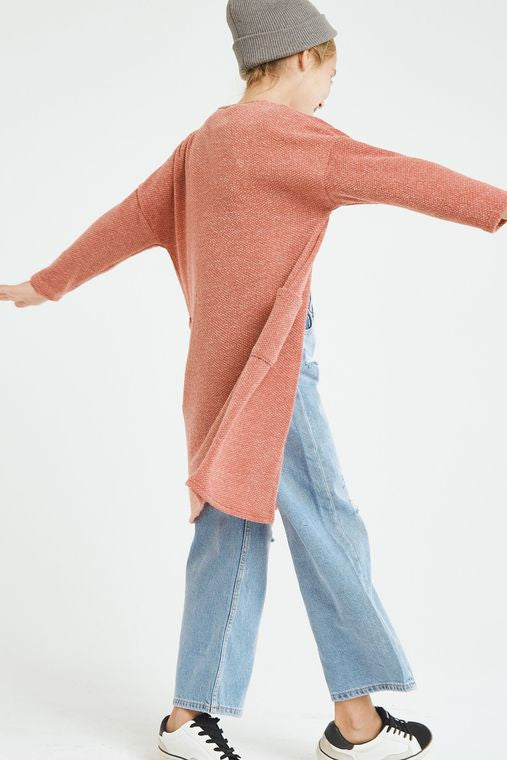 Open Front Popcorn Knit Cardigan