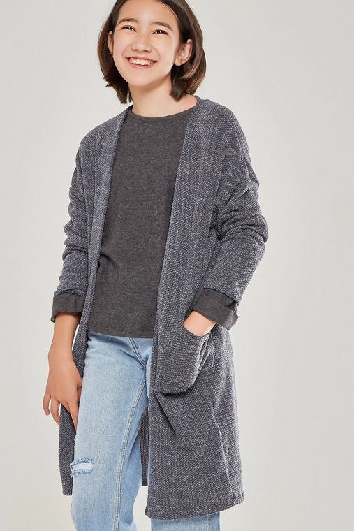 Open Front Popcorn Knit Cardigan