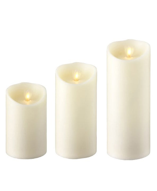MOVING FLAME IVORY PILLAR CANDLES SET OF 3